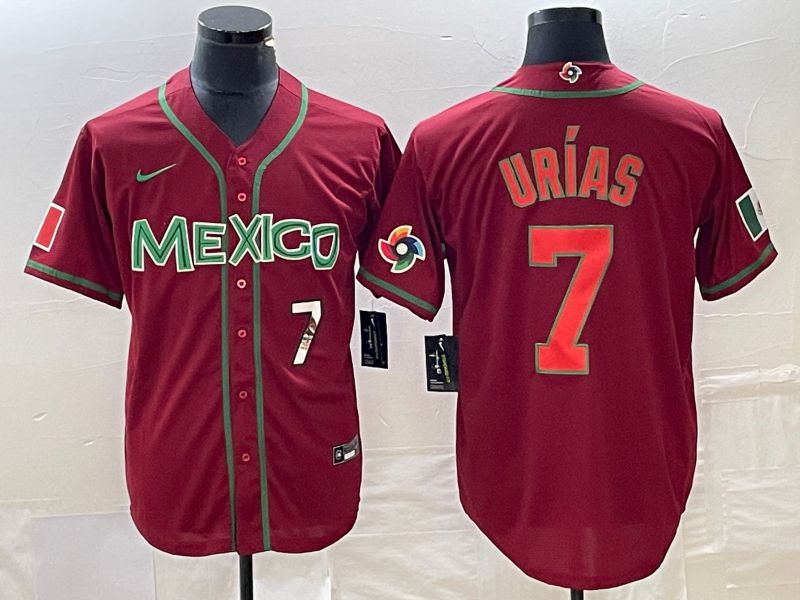 Men 2023 World Cub Mexico #7 Urias Red orange Nike MLB Jersey1